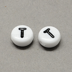 白と黒のアクリル水平穴レタービーズ  文字.t付きのフラットラウンド  7x4mm  穴：1.3mm  約3600個/500g&nbsp;LS-SACR-Q101-01T