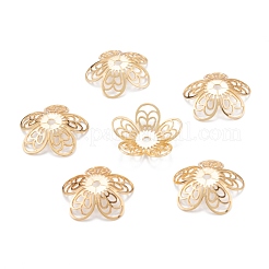 真鍮製5枚の花びらのビーズキャップ  長持ちメッキ  花  18KGP本金メッキ  18x3.5mm  穴：1.8mm&nbsp;KK-K251-08G
