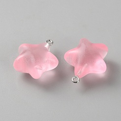光る透明アクリルパーツ  スター  プラチナトーンループ付き  暗闇で光る  ピンク  26.5x13x23mm  穴：2mm&nbsp;LACR-WH0071-01
