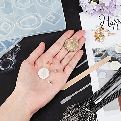 DIYペンダントネカレース作り  シリコンペンダント型  透明なプラスチック丸型撹拌棒  バーチ木製クラフトアイスクリームスティックとワックスコットンコードネックレス  ミックスカラー  169x93mm&nbsp;DIY-PH0026-15