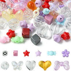 106個11スタイルの透明なミックスカラーアクリルビーズ、強力な伸縮性のあるビーズ弾性糸付き  ミックスカラー  11~17.5x11.5~27x3.5~10mm  穴：1.5~3mm&nbsp;OACR-FS0001-60