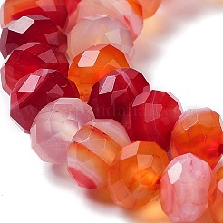 天然バンド /縞aビーズ連売り  染め＆加熱  ファセットロンデル  レッド  8~8.5x5~5.5mm  穴：1mm  約72個/連  15.24~15.35''（38.7~39センチメートル）&nbsp;G-E605-A02-02E
