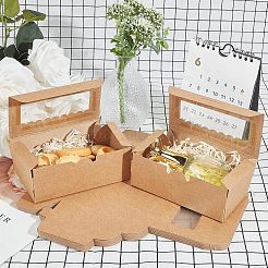 ケーキ箱  PVC表示ウィンドウ付き  クッキー用厚紙ギフト包装箱  小さなケーキ  マフィン  長方形  キャメル  箱：13.5x7.5x5センチメートル&nbsp;CON-FH0001-30A