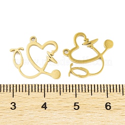 201ステンレススチールペンダント5個  レーザー切断  ハート聴診器チャーム  18KGP本金メッキ  14x15x1mm  穴：1.2mm&nbsp;STAS-M056-04G