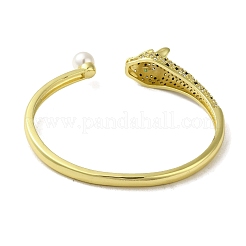 Brass Pave Clear & Green Cubic Zirconia Leopard Open Cuff Bangle for Women&nbsp;BJEW-K246-18G