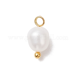 天然養殖淡水真珠ライスチャーム  真鍮ボールループ付き  乳白色  ゴールドカラー  11~11.5x5.5~6mm  穴：1.7~2mm&nbsp;PALLOY-JF04187-02