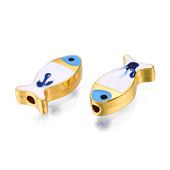 ラックメッキ合金エナメルビーズ  カドミウムフリー＆鉛フリー  魚  ライトゴールド  ダークブルー  17x8x4.5mm  穴：1.8mm&nbsp;PALLOY-N157-046D