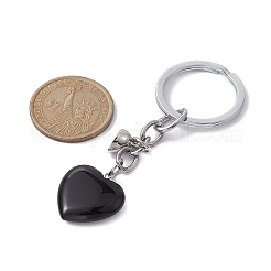 Natural Black Stone & Natural White Jade Heart Keychains&nbsp;KEYC-JKC00548