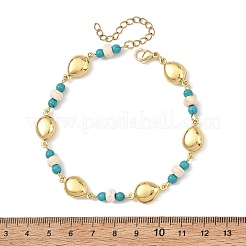Ocean Dyed Synthetic Turquoise Beads & 304 Stainless Steel Link Chain Anklets&nbsp;GG-AJEW-AN00833-01