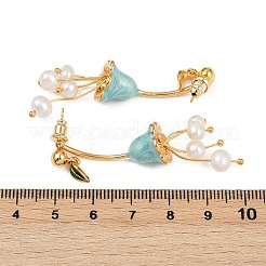 Flower Brass Enamel Dangle Stud Earrings&nbsp;EJEW-K308-07G