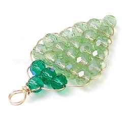 ガラスチャーム  金色の銅線付き  ブドウ  淡緑色  38.5x19.5x4.5mm  穴：3.5mm&nbsp;PALLOY-JF03004