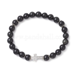 Natural Obsidian 9MM Round Beaded Stretch Bracelets for Women&nbsp;BJEW-JB12256-02