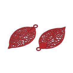 スプレー塗装された中空430ステンレス鋼ペンダント  葉のチャーム  クリムゾン  17x9x0.3mm  穴：1~1.2mm&nbsp;STAS-N121-07A
