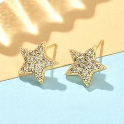 スター真鍮マイクロパヴェクリアキュービックジルコニアスタッドピアス  パヴェクラスターイヤリング  鉛フリー＆カドミウムフリー  長持ちメッキ  18KGP本金メッキ  12.5x13.5mm&nbsp;EJEW-A132-16G