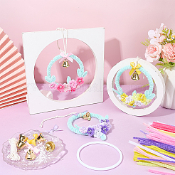DIYキット  DIYぬいぐるみスティックを含む  シェニール織の茎  ポリエステルちょう結び  アイアン製ベルペンダント  真鍮製丸カン  コットン糸  マット石膏の花芯  ミックスカラー  300x6mm&nbsp;DIY-SC0033-53