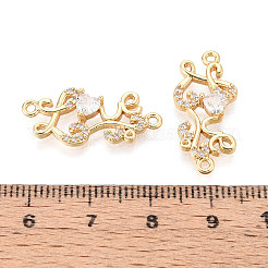 Brass Pave Clear Cubic Zirconia Word Love Links/Connector Charms&nbsp;KK-T077-65G