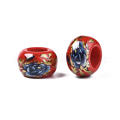 花柄の不透明なアクリルロンデルビーズ  大穴ビーズ  ファイヤーブリック  15x9mm  穴：7mm&nbsp;SACR-S305-27-H01