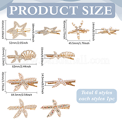 6Pcs 6 Styles Starfish Rhinestone Alligator Hair Clips&nbsp;PHAR-PH0001-18