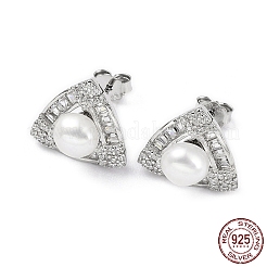 Rhodium Plated 925 Sterling Silver Micro Pave Cubic Zirconia Triangle Stud Earrings for Women&nbsp;EJEW-F318-02P