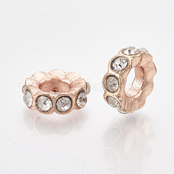 ローズゴールドメッキ合金ヨーロッパビーズ  ラインストーン付き  大穴ビーズ  フラットラウンド  クリスタル  11.5x4mm  穴：5mm&nbsp;MPDL-S067-25