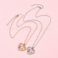 2Pcs 2 Colors Mom Daughter Hand in Hand Family Heart Alloy Pendant Necklaces&nbsp;NJEW-FS0001-10A