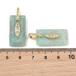 天然アマゾナイトのファセットペンダント  真鍮製のマイクロパヴェクリアキュービックジルコニア金具が付いた長方形のチャーム  18KGP本金メッキ  カドミウムフリー＆鉛フリー  ラックめっき  長持ちメッキ  25x13x7mm  穴：5x6mm&nbsp;GG-CBA4154-06G-02