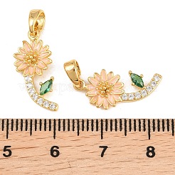真鍮製マイクロパヴェキュービックジルコニアペンダント  エナメル  花のチャーム  ゴールドカラー  19x8.5x2.5mm  穴：4.5x3mm&nbsp;KK-H262-18G