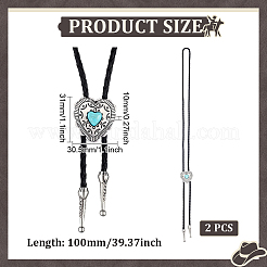 2 個の PU レザーボロタイネックレス  亜鉛合金と樹脂のハートペンダントラリアットネックレス  プラチナ  ブラック  39.37インチ（100cm）&nbsp;NJEW-ME0001-22A