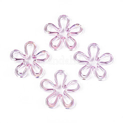 メッキUVアクリルビーズ  虹色の  花  プラム  43x43x6.5mm  穴：1.8mm&nbsp;LS-TACR-S161-04B