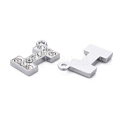 合金ペンダント  クリスタルラインストーン付き  プラチナ  カドミウムフリー＆鉛フリー  アルファベット  文字.i  18.5x12x2mm  穴：2mm&nbsp;ALRI-N039-001I-RS