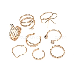 真鍮ラインストーン指カフリング8個セット  ゴールドカラー  3~17mm  内径：15.5~18.5mm&nbsp;RJEW-P157-01G