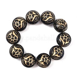チェコ産プレスガラスビーズ  花付きフラットラウンド  ブラック  17.5x18x14.5mm  穴：1.2mm  約20個/袋&nbsp;GLAA-I061-50