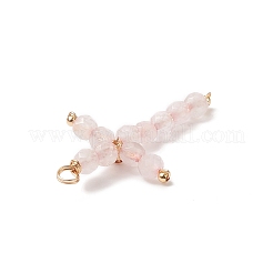 天然混合石ファセットラウンド銅線ラップペンダント  クロスチャーム  ライトゴールド  38x23x5mm  穴：2.5mm&nbsp;X-PALLOY-JF02011