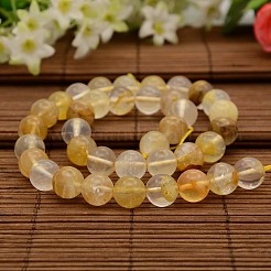 Natural Gemstone Yellow Hematoid Quartz Round Beads Strands&nbsp;G-N0078-10mm-01