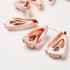 天然石シェルビーズ連売り  三角形  桃パフ  43~64x20~30x7~10mm  穴：1mm&nbsp;SSHEL-G018-03