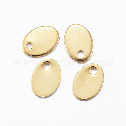 304ステンレススチールチャーム  空白タグのスタンプ  オーバル  18KGP本金メッキ  7x5x0.8mm  穴：1mm&nbsp;X-STAS-H557-34G