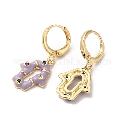 Hamsa Hand Real 18K Gold Plated Brass Dangle Hoop Earrings&nbsp;EJEW-L268-040G-03