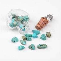 ペンダントの中に天然と合成の混合石が入ったハートガラス瓶  304ステンレススチール製金具付き  31x22x11mm  穴：7x4mm&nbsp;PALLOY-JF00172