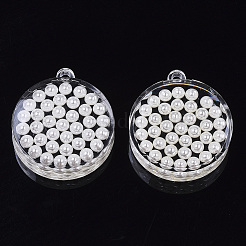 透明なアクリルパーツ  アブソリュートプラスチック模造パール  フラットラウンド  ホワイト  34.5x30x8mm  穴：2mm&nbsp;TACR-R146-005