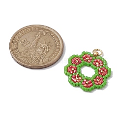 シードビーズ ビーズチャーム  花のペンダント  薄緑  23x22x3mm  穴：3.4mm&nbsp;PALLOY-MZ00205-04