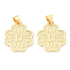 ラックメッキ真鍮チャーム  長持ちメッキ  鉛フリー＆カドミウムフリー  ナンバー13のチャームが付いた花  18KGP本金メッキ  18x15.5x1.5mm  穴：4x3.5mm&nbsp;KK-A185-02G