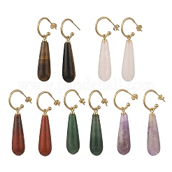 Natural Green Aventurine/Rose Quartz/Amethyst/Agate/Tiger Eye Dangle Earrings&nbsp;EJEW-JE07331