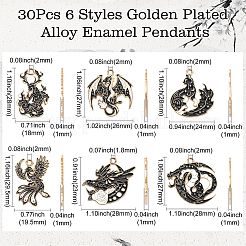 30個6スタイル金メッキ合金エナメルペンダント  動物チャーム  混合図形  27~29.5x18~28x1mm  穴：1.8~2mm  5個/スタイル&nbsp;ENAM-CJ0006-36