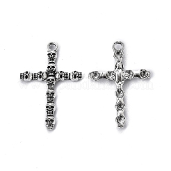 合金のチベット風チャーム  頭蓋骨と交差  アンティークシルバー  38x26x3.5mm  穴：2mm&nbsp;TIBEP-T004-05AS