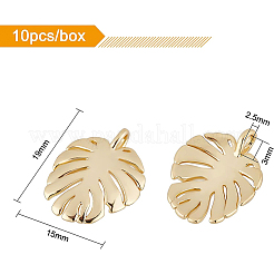 真鍮チャーム  トロピカルリーフチャーム  モンステラ葉  18KGP本金メッキ  19x15x2mm  穴：3x2.5mm  10pc&nbsp;KK-BC0004-87