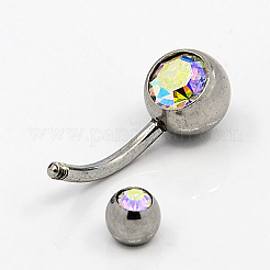 ファッショナブルな304ステンレススチールのベリーリング  ラインストーン付き  ミックスカラー  23~24x8mm  ピン：1mm&nbsp;AJEW-J004-M