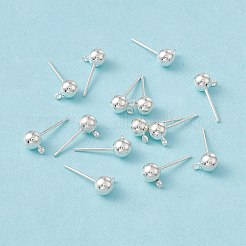 真鍮製丸玉スタッドピアスパーツ  ループと304ステンレススチールピン付き  銀  15.2~15.7x5mm  穴：1mm  ピン：0.7mm&nbsp;X-EC254-S