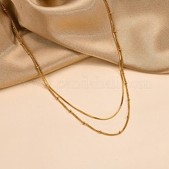 304ステンレススチール二重ネックレス  サテライト＆スネークチェーンネックレス  ゴールドカラー  15.16インチ（38.5cm）&nbsp;LS-NJEW-Q321-01G
