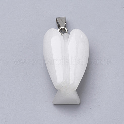 Angel Natural White Jade Pendants with Brass Clasps&nbsp;G-R220-13M