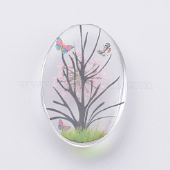 内側の花ガラスのガボション  オーバル  ミックスカラー  25x18x5.5mm&nbsp;GGLA-S027-25x18-07